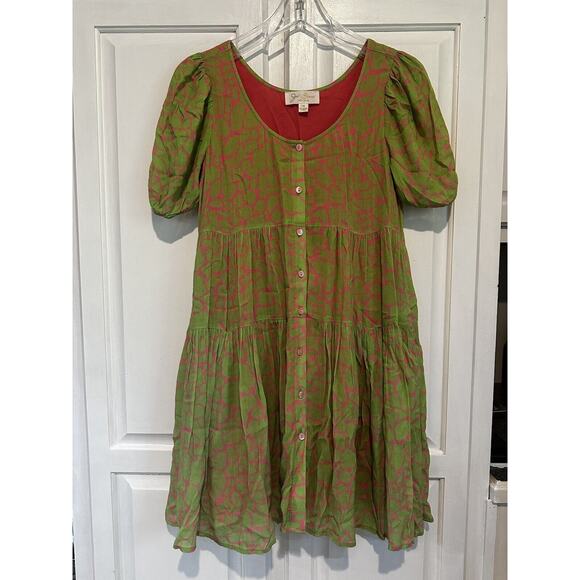 Julie Brown NYC Allan Dress Size XSmall Lined Pink And Neon Green Animal Print - Picture 1 of 12
